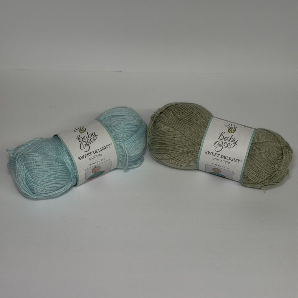 Lot of 2 Baby Bee Sweet Delight Pomp/Twist Yarn Green Blue Soft 377y Per Skein